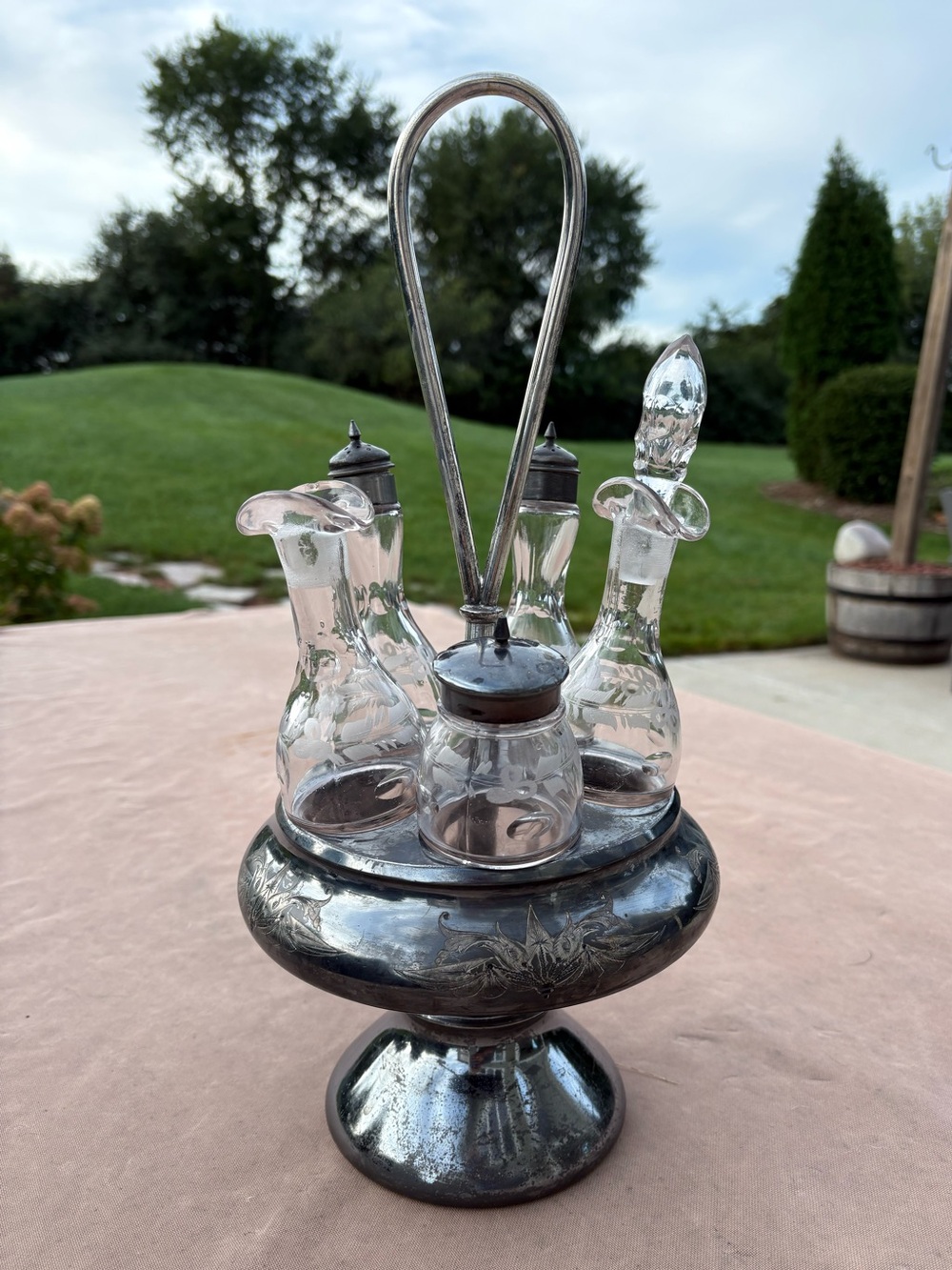 antique Victorian condiment cruet set by Madison Silver Plate Company.